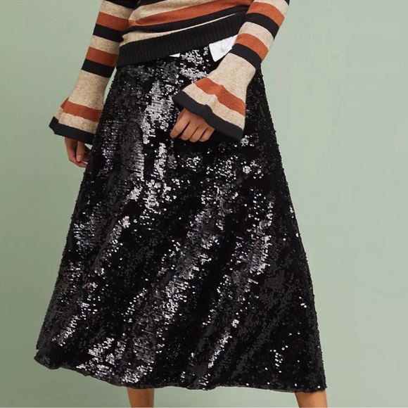 NWT Anthropologie Sequin Skirt Black Size S Small - Picture 5 of 5